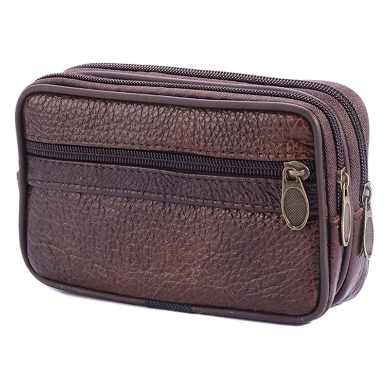 Men's cowhide horizontal zipper mobile phone waist bag 4.0-7.2 inch belt change mobile phone bag stall supply
