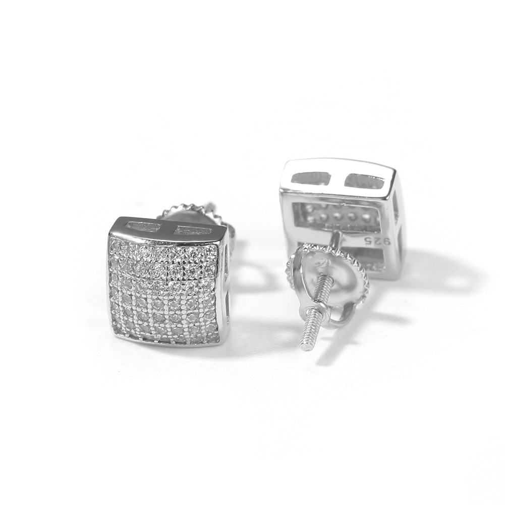 1 Pair Quantity 1 Pair 925 Sterling Silver Zircon Geometric Square Ear Studs