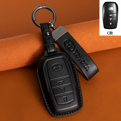 Vegetable-Tanned Leather Key Cover: Car key bag - type-c-black-leather-cord