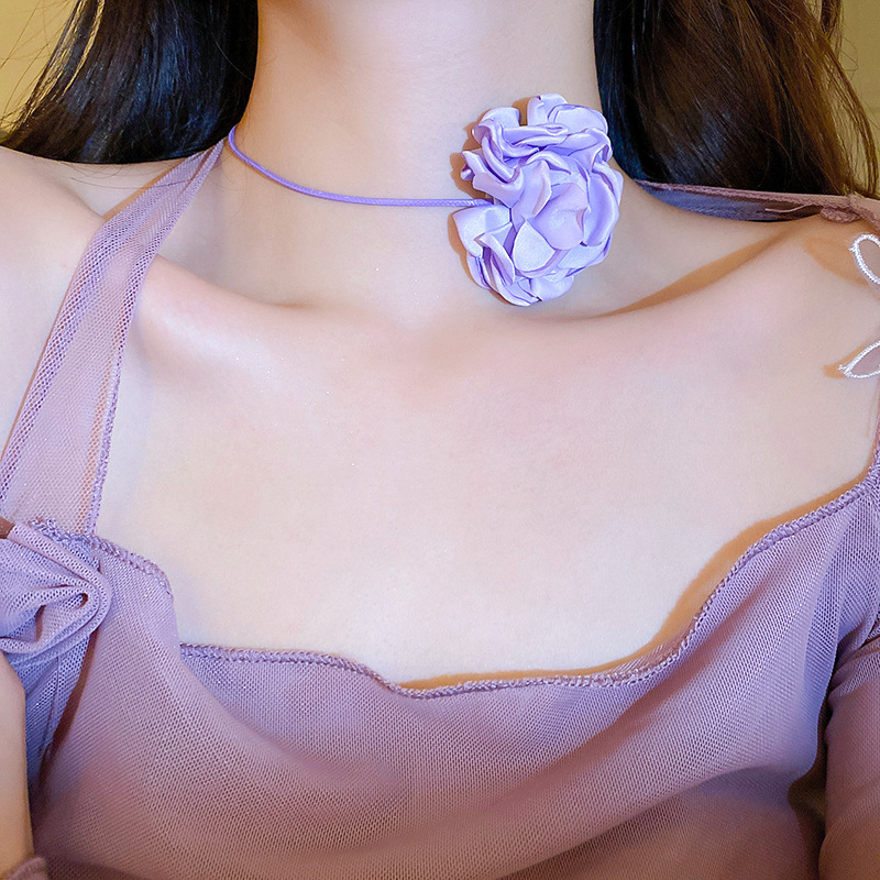 18g Weight Cloth Pendant Material Choker Classification Sweet Flower Cloth Wax Rope Woven Chain Choker Wholesale