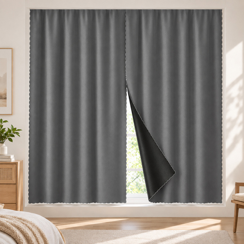 Bedroom blackout curtains, no drilling required, double-layer solid color coated blackout curtains, simple curtains for rental apartments, bay windows, and balconies Bedroom blackout curtains, no drilling required, double-layer solid color coated blackout curtains, simple curtains for rental apartments, bay windows, and balconies
