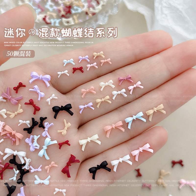 Mini Bow Nail Art Accessories Internet Celebrity French Small Bow Tie Colorfulful Size Mixed Colorful Resin Diamond Wearable Nail Accessories
