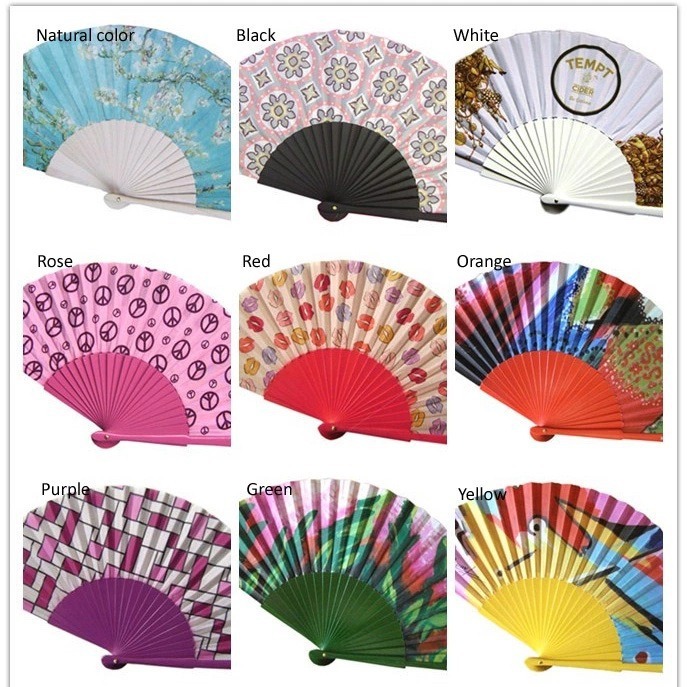 Fabricante de origen, producción al por mayor de abanicos plegables de madera, abanicos españoles, abanicos de madera creativos con impresión personalizada.