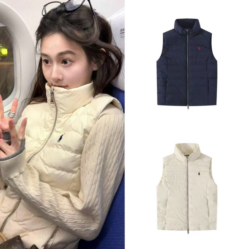 High-Quality Winter Rl Laffy Pony Embroidered Stand Collar Sleeveless Vest down Jacket Casual Versatile Women's Coat
