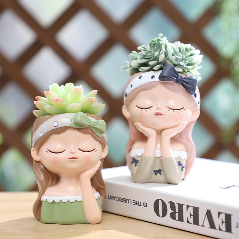 Chậu Cây Resin Chậu cây mọng nước hình cô gái Dream Butterfly resin, chậu mini để bàn, trang trí sân vườn (RG-111)