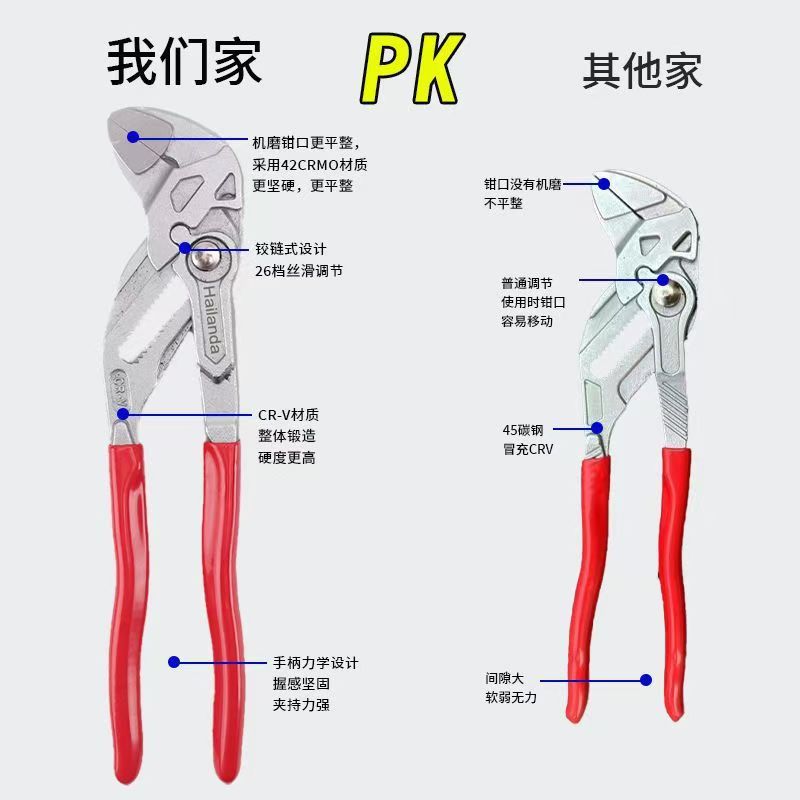 Llave de pinza rápida alemana, pinza de apriete universal multifuncional, pinza de bomba de agua, pinza de tubo móvil grande, tubería de agua