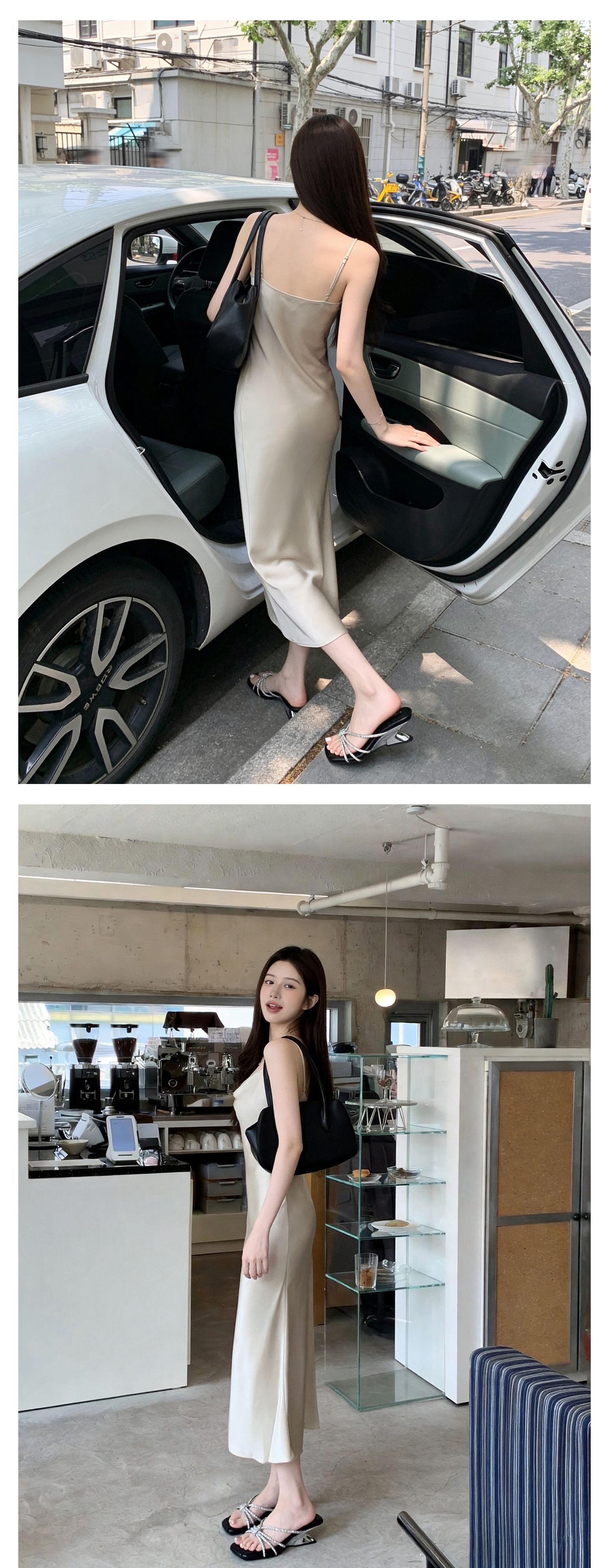 Sandal cao gót nữ mũi vuông quai ngang đính đá pha lê gót xuồng 9 cm — màu đen, màu trắng ngà, màu nude chi tiết 11