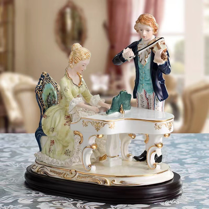 Creative Piano Ornaments European Style Lace Porcelain Figure Jewelry Handmade Luxury Living Room Home Crafts Pastoral