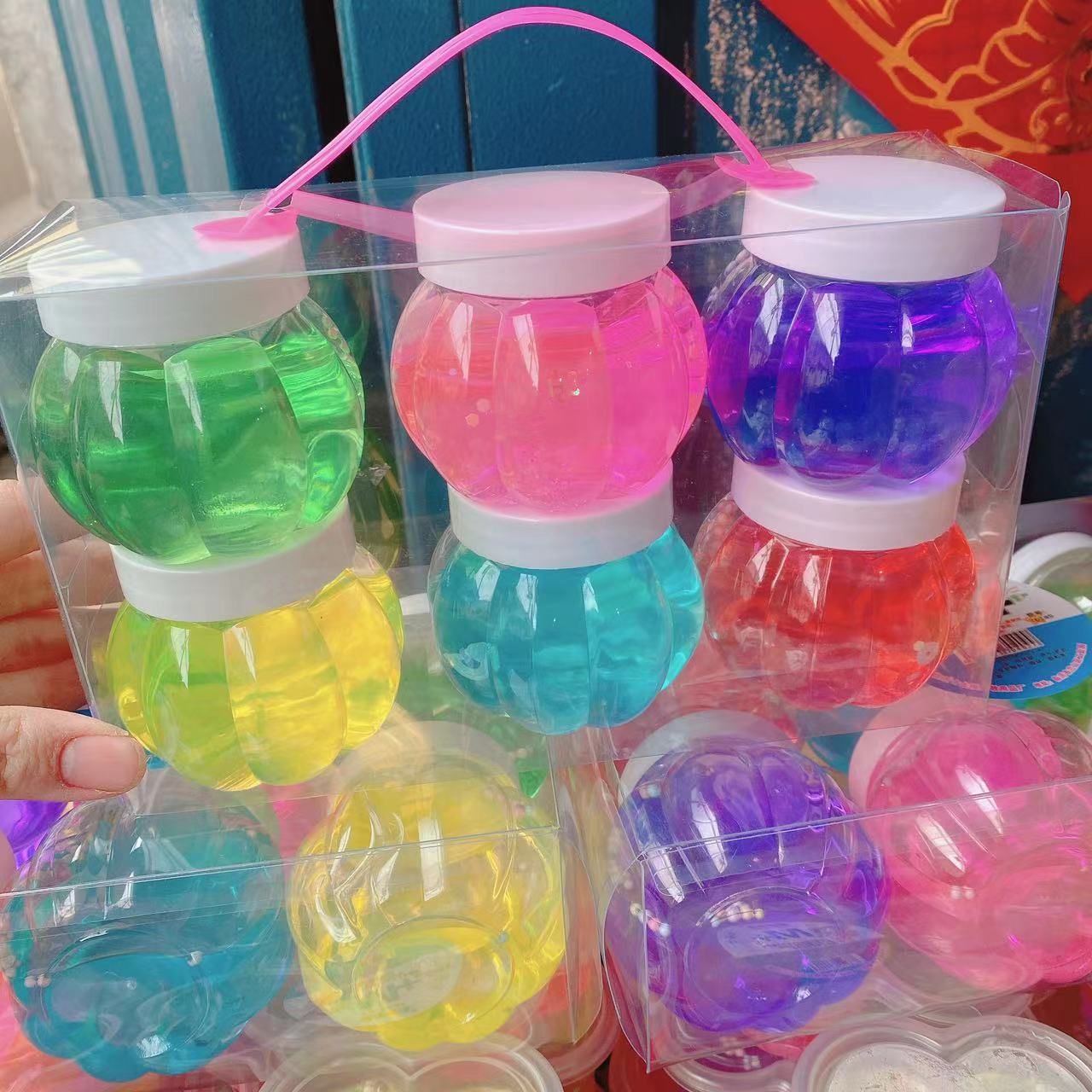 Caja de transporte de calabaza de barro de cristal de barro de color 6 paquetes de goma espumante 6 color conjunto de alta permeabilidad slime diy descompresión supermercado