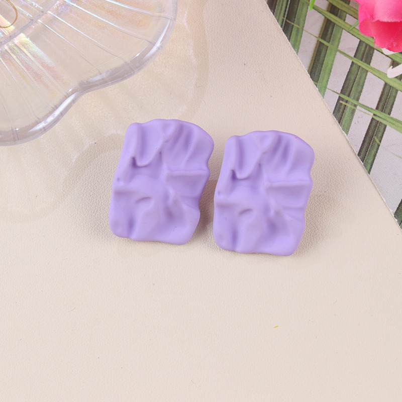 新しい夏の新鮮でハイエンドのキャンディーカラーの不規則なプリーツスクエアアクリルシンプルで多用途なイヤリング|undefined