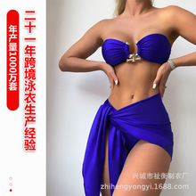 欧美泳衣新款比基尼三件套bikini2022抹胸分体泳衣亚马逊跨境泳装