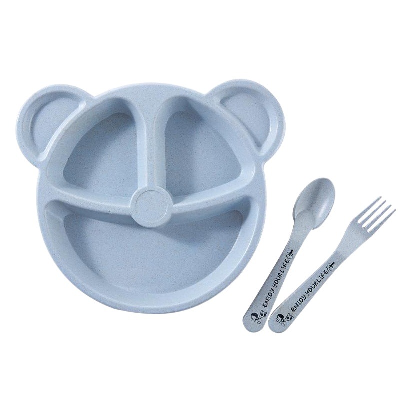 Trigo paja de dibujos animados niños rejilla placa comedor kindergarten estudiante vajilla traje 3-piece set fábrica al por mayor