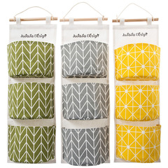 Three-Bag Cotton Linen Storage Hanging Bag, Wall-Mounted Multi-Layer Hanging Pouch, Doorway Storage Bag, Fabric Storage Bag