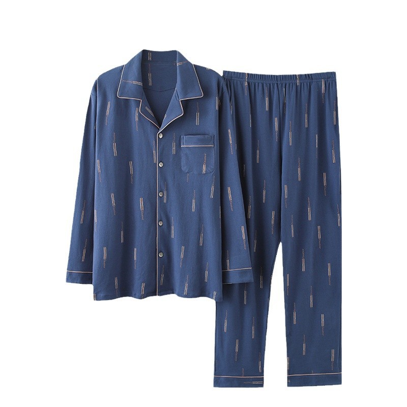 남자 잠옷 긴 소매 봄 및 가을 날 면화 간단한 느슨한 플러스 사이즈 청소년 남성 세트 외부 옷