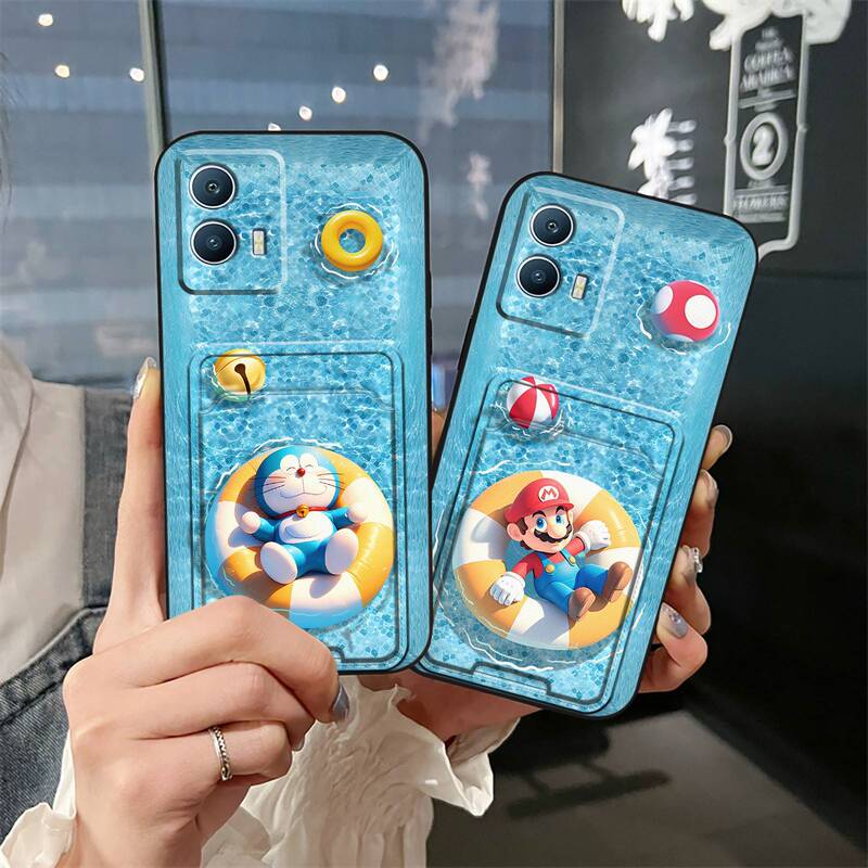 Suitable for Vivo Mobile Phone Case Card Slot Full Edge Simple Card Holder Swimming Ring Cartoon Cute Youthful Creative Dustproof