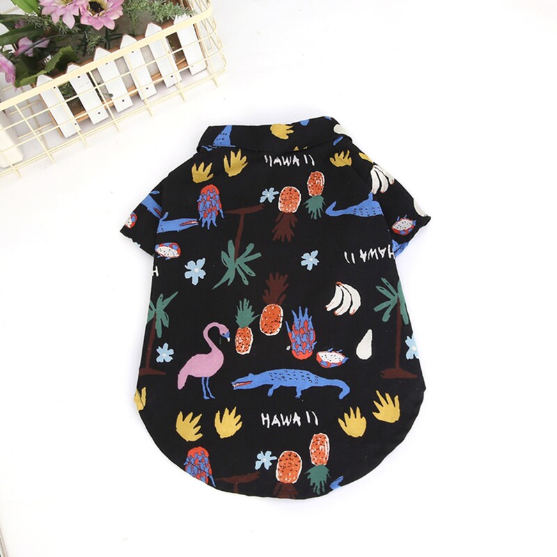 Hawaiian Dog Clothes Thin T-Shirt Schnauzer Cat Breathable Summer Wear Black Crocodile Small Floral Shirt Hawaiian Dog Clothes Thin T-Shirt Schnauzer Cat Breathable Summer Wear Black Crocodile Small Floral Shirt