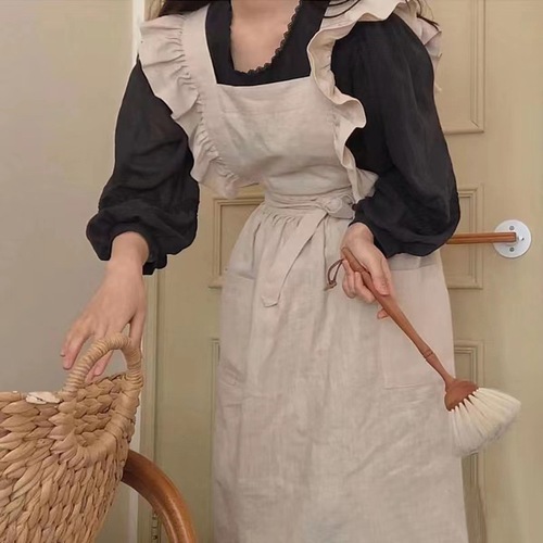 Foreign trade Korean version ins style ruffled French retro apron baking education art manicure smock milk tea coffee