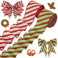 クリスマスフラッシュリボン1巻クリスマス装飾品縞リボンDIY工芸蝶ネクタイでパーティーリボンを作る