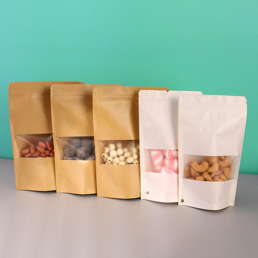 牛皮纸袋 茶叶零食食品自立袋 坚果干果磨砂骨袋 开窗牛皮纸袋