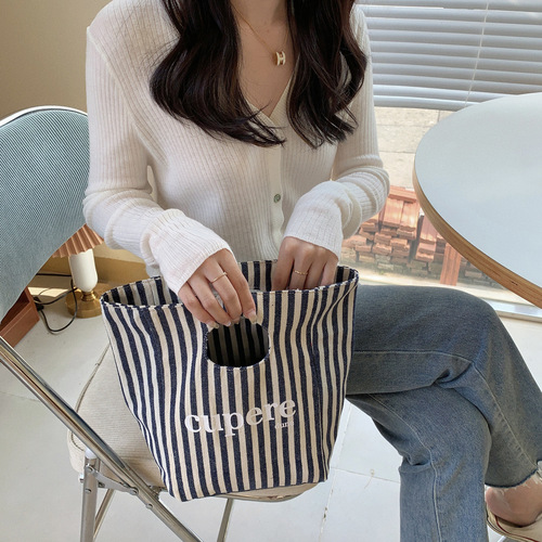 Japanese simple cotton and linen texture canvas bag environmental protection bag new student lunch bag bento personalized letter storage bag