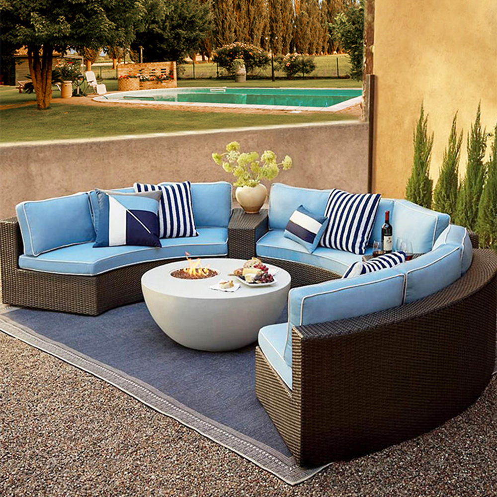 Outdoor round rattan sofa set garden courtyard semi-circular rattan chair sofa outdoor hotel arc-shaped living room sofa