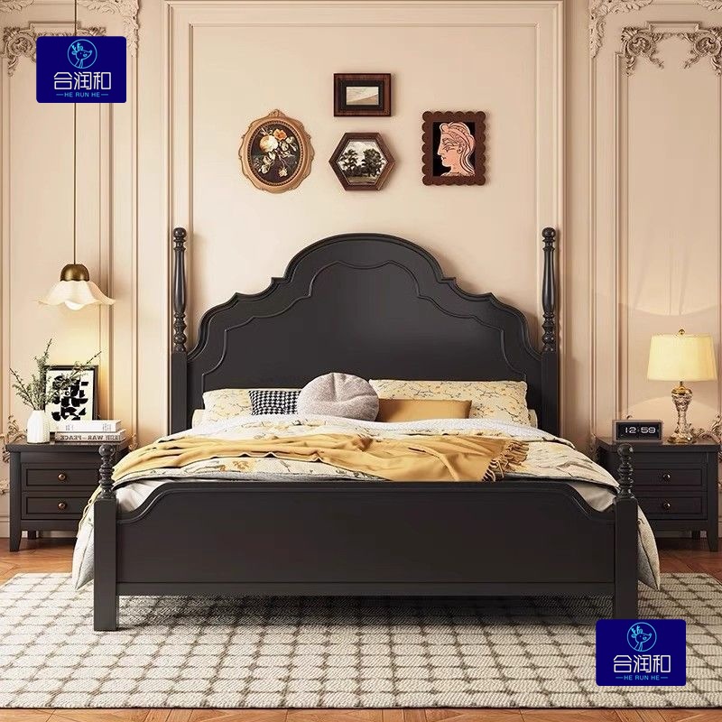 New Modern Simple American Style Solid Wood Double Bed, Antique Style French Bed, Light Luxury Wedding Bed, Master Bedroom Bed, Anna Bed