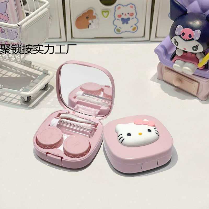 Hello Kitty, невидимые мультяшные стильные очки,双 портативное банка для хранения, зеркало, пинцет