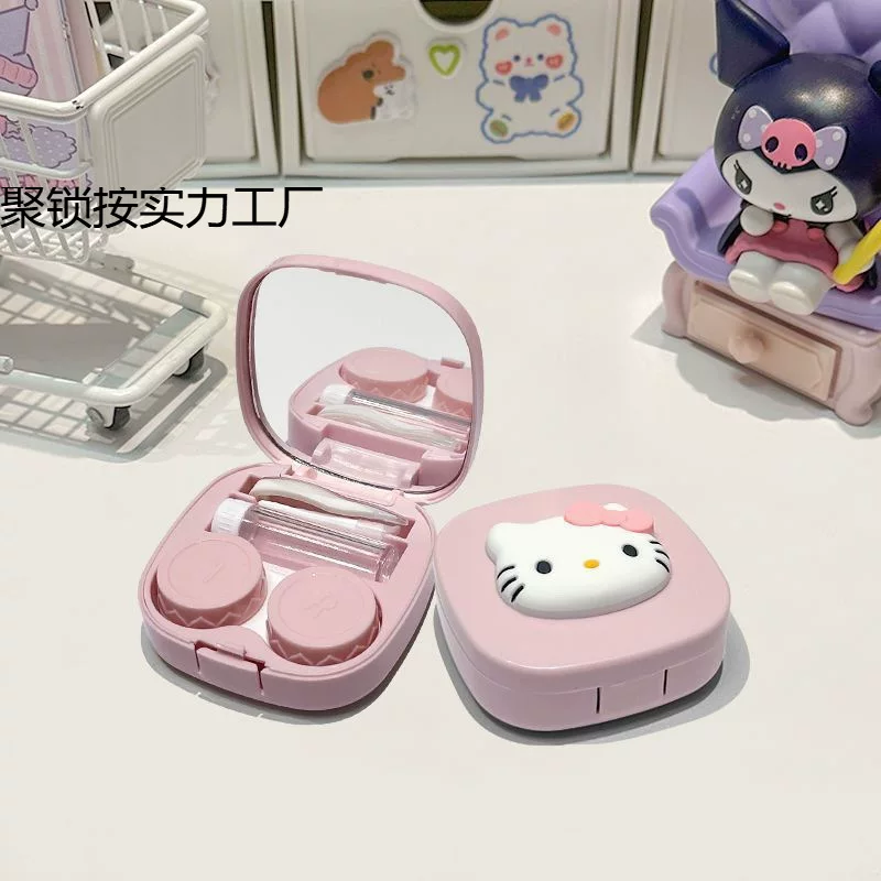 Hello Kitty, невидимые мультяшные стильные очки,双 портативное банка для хранения, зеркало, пинцет