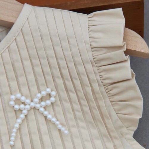 Girls' Organza Pleated Vest Top, Mid-to-Large Kids' Summer Wear, New Sleeveless Blouse, Doll-Style Shirt, 2024 Parent-Child Outfit
