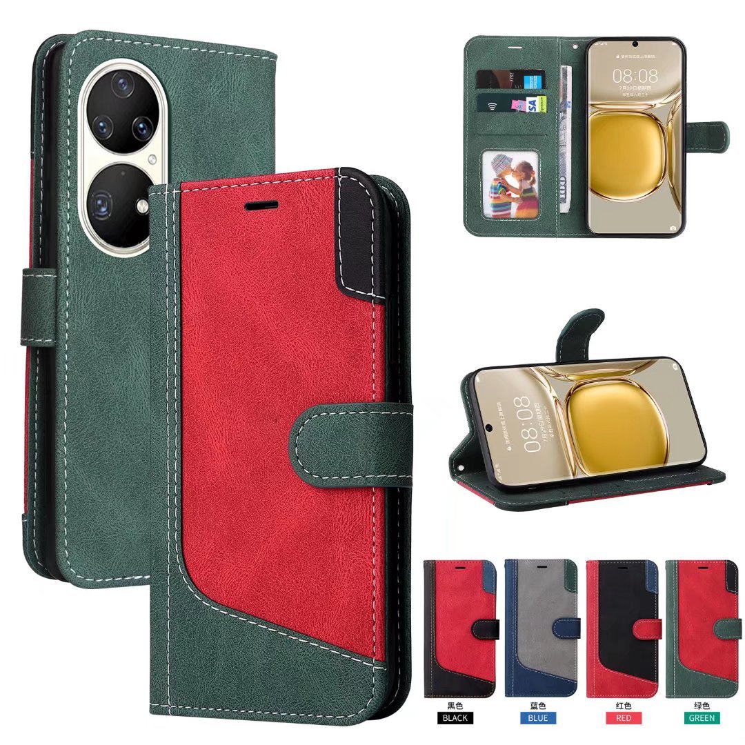 Suitable for Huawei P50 leather case Sony XPeria20 three-color stitching photo frame card wallet holder protective case