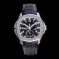 Black dial silver case black strap