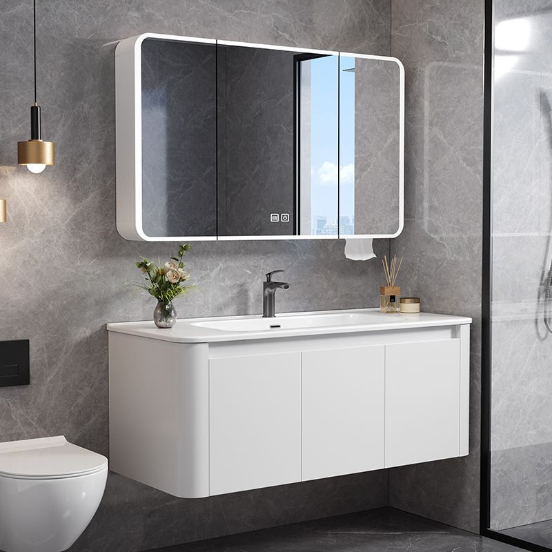 Engrosada panal baño combinación gabinete lavabo redondeado crema baño simple lavabo de cerámica integrado