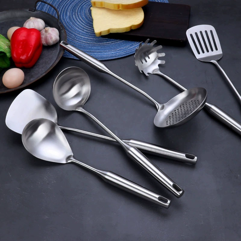 304 Stainless Steel Circular Kitchenware Kitchenware Temperatures Cooking Spoon Powder Six -piece Set Home Hotel Kitchen Products