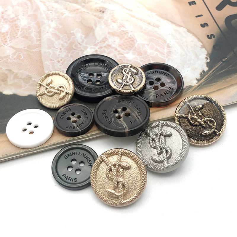 Metal Button Vintage Letter Women's Coat Trench Coat Coat Button Round All-match Buckle Metal Button Vintage Letter Women's Coat Trench Coat Coat Button Round All-match Buckle