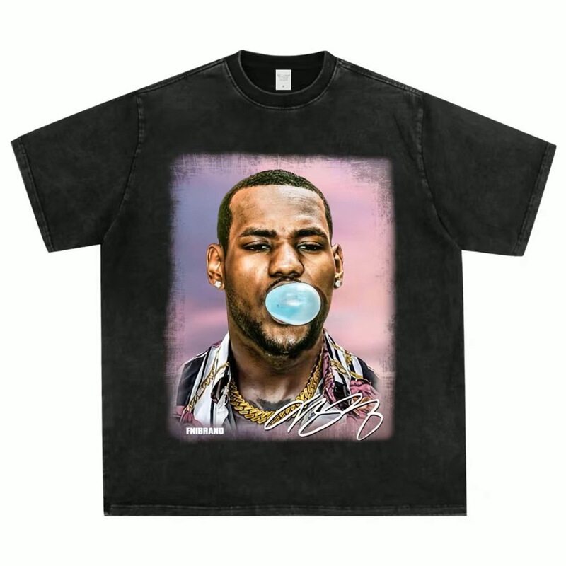 クロスボーダーウォッシュ加工古い油絵半袖Tシャツメンズ夏のトレンディなヒップホップTシャツアメリカンレトロトレンディな服|undefined