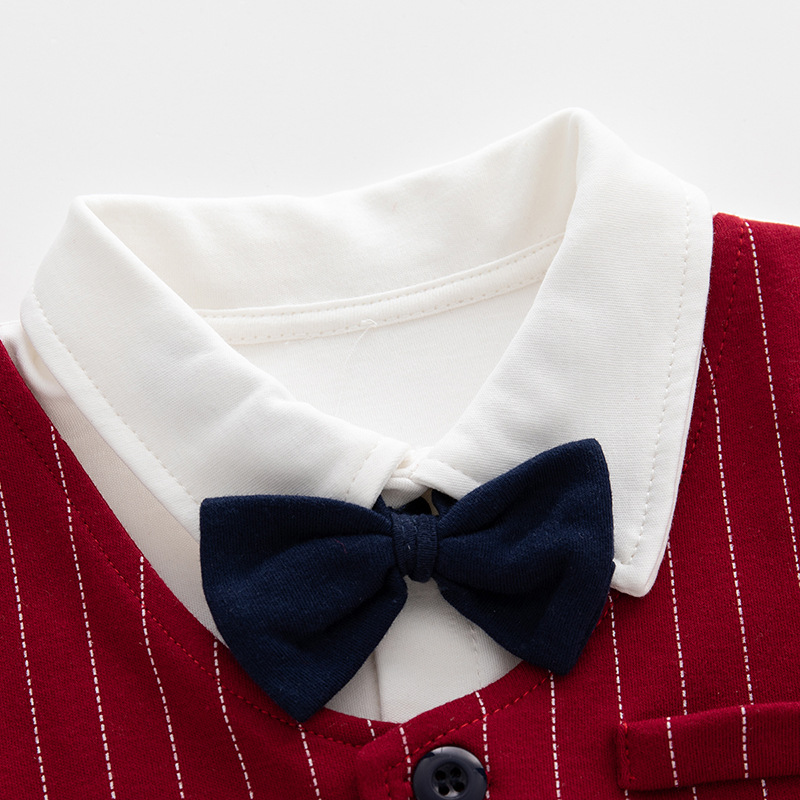 100 días de bebé niño vestido de banquete captura Zhou estilo británico pequeño traje bebé estilo occidental Caballero mono primavera y otoño
