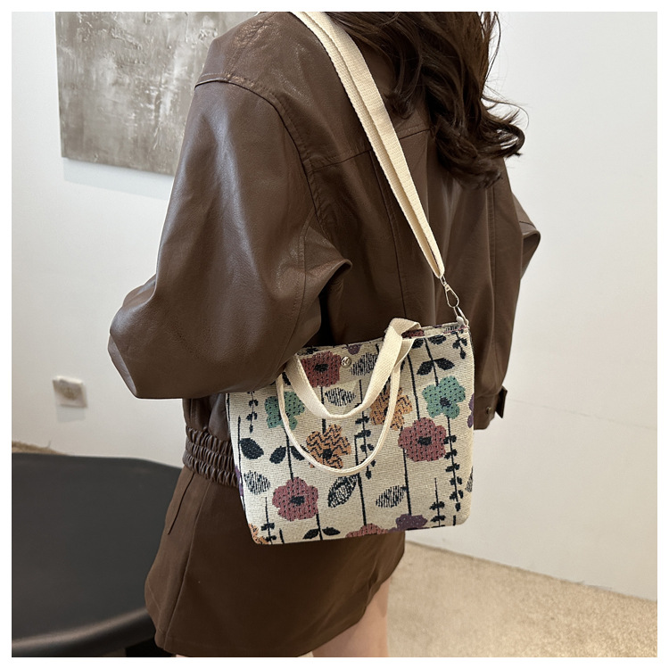 Canvas bag for women 2024 New large-capacity handbag, printed tote bag, niche design, artistic single-shoulder bag for work undefined