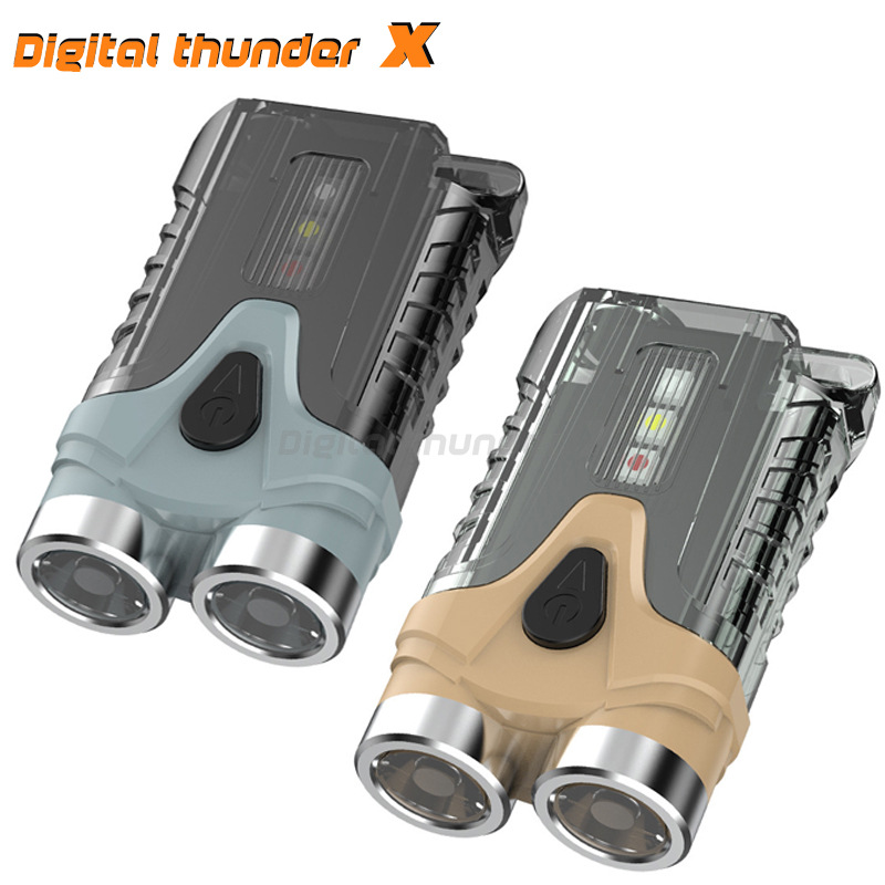 Transfronteriza al aire libre mini linterna pequeña de doble cabeza multifunción llavero luz recargable fuerte luz de trabajo