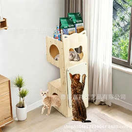 跨境木制猫抓板多功能一体猫窝磨爪器猫屋双层猫爬架宠物玩具