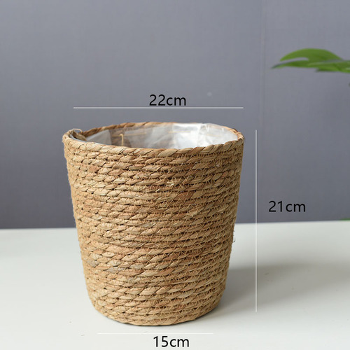 Woven grass flower pot, plant basket, flower pot cover, home living room, rattan and bamboo basket, seaweed rope, handmade flower basket