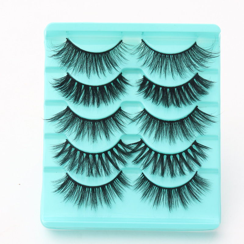 Fábrica al por mayor cinco pares de fibra química 3d pestañas desordenadas maquillaje de escenario pestañas postizas europeas y americanas pestañas de salón de belleza
