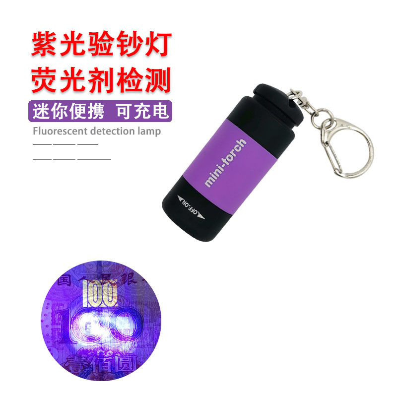 紫外线手电筒家用紫光验钞灯USB充电塑料迷你荧光剂检测笔