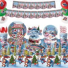 跨境史迪奇主题圣诞史迪仔派对餐具纸盘纸巾桌布蛋糕插排场地装饰