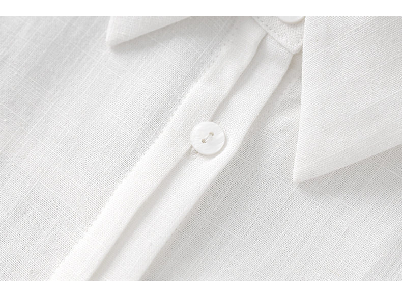 Áo sơ mi nữ linen tay dài cổ bẻ phong cách tiền cũ — Màu trắng chi tiết 16