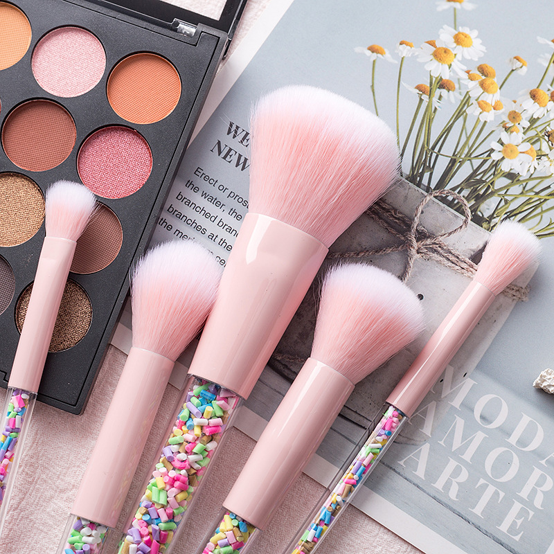 Caramelo directo de fábrica cinco juegos de cepillo mango transparente traje de maquillaje conjunto de maquillaje cepillo herramientas de belleza