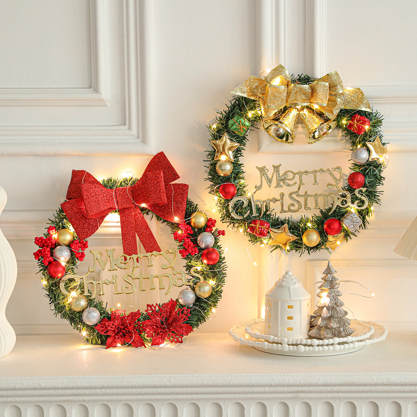 Nuevos productos transfronterizos 30CM decoraciones navideñas guirnaldas de pared colgando puerta colgando guirnaldas de caña ventanas de diseño mayorista