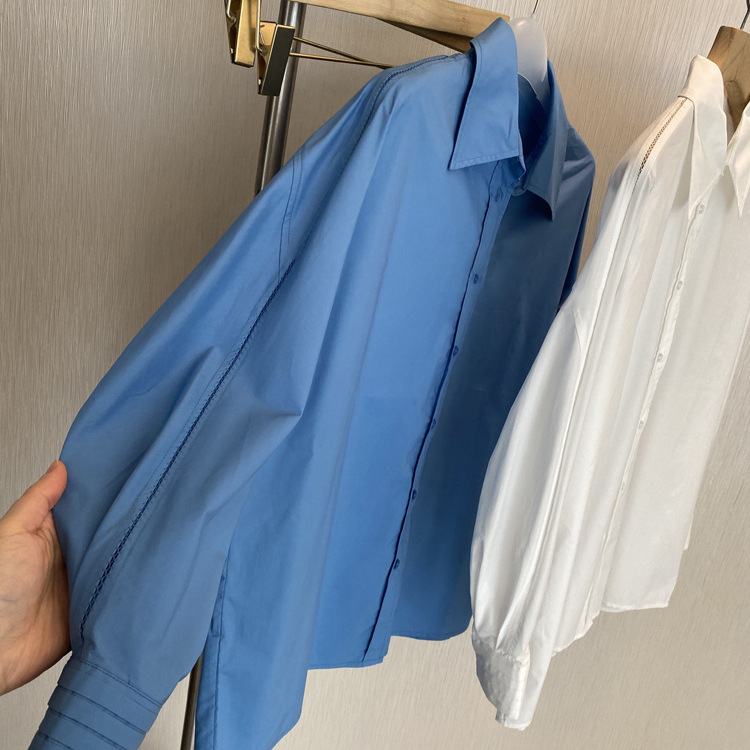 Highly Recommended!! R Single High Quality, Customer-Supplied 100%R Long-Staple Cotton Lace Hollow Sleeves Elegant Lapel Shirt for Women Spring