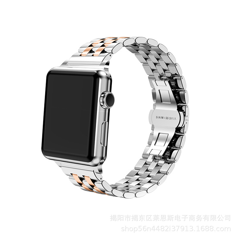 Aplicable a Apple Watch Samsung S1 Huawei nueva correa de reloj inteligente de acero inoxidable de metal de cinco cuentas