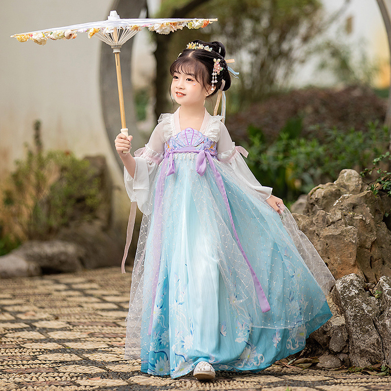 Blue fairy Hanfu girls upset Chinese wind Hanfu Fairy stage performance Dresses improved Ru skirt ancient folk dance costume wholesale