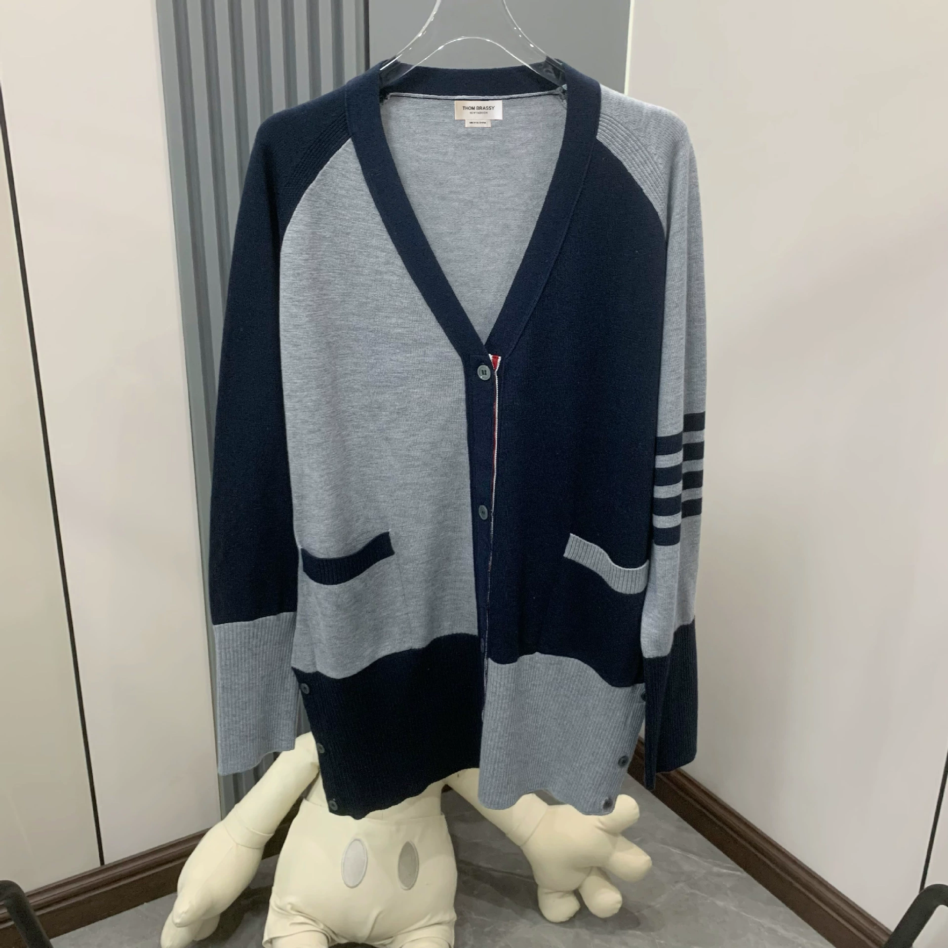 THOM BRASSY 9222 Серый синий цвет длинный кардиган вязаный весной и осенью